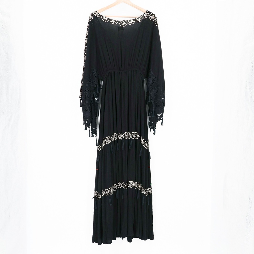 Free People Fillyboo Embroidered Dress Maxi Boho Festival Kimono XS 100% Rayon - Picture 11 of 16